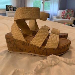 strappy cork wedges